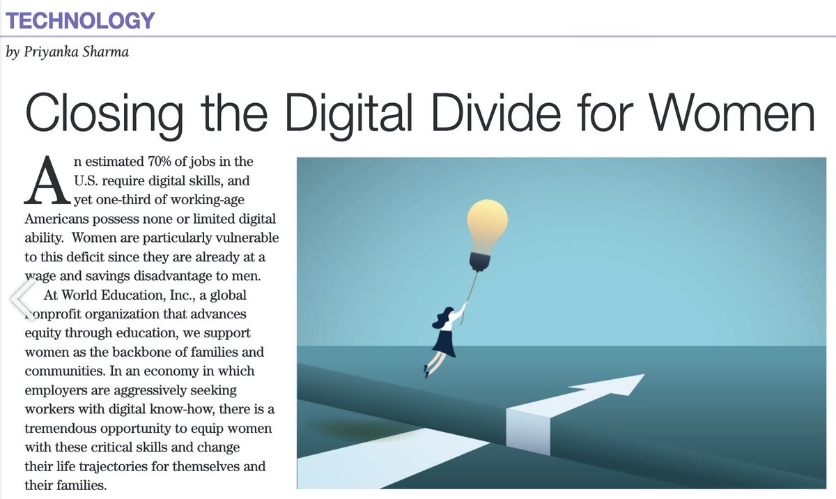 PriyankaTweets2's tweet photo. Latest issue of @EWMagazine covers @WorldEd and @WorldEdUS commitments to Closing #DigitalDivide for Women with partners @SittingBullColl @TysonFoods  @We_ByteBack and initiatives like #DigitalNavigators.
#digitalequity #adultedu 
https://t.co/5gdukYqeZQ https://t.co/mPLCm0yp6A