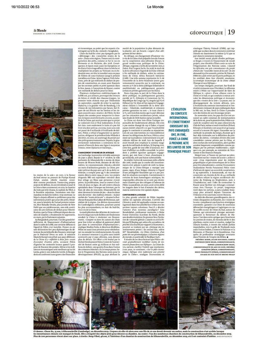 Le Monde did a piece on how the BRI may slow down due to high debts incurred in many host economies. Shared my view that despite the slowdown, the BRI is too important for China’s geopolitical and geo-economic interests to be scrapped. 
lemonde.fr/international/…