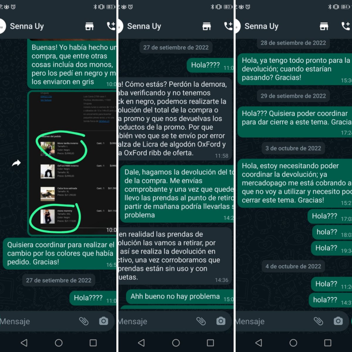 nadia9010's tweet photo. Salvo que quieran llevarse la tal amargura y quedarse con varios pesos menos, no compren NUNCA en sennauy. Nefasto. HyM no te hace estas cosas. https://t.co/TjPrH2AoRX