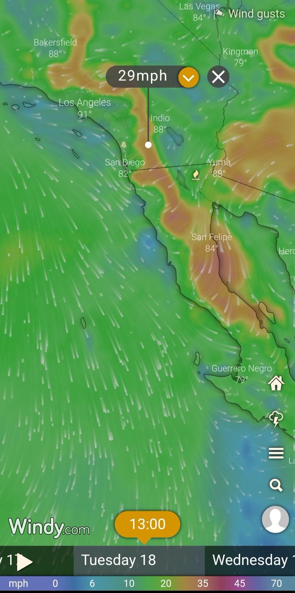 ChicagoMikeSD's tweet photo. This Tuesday & Wednesday: Offshore winds from Kern County to San Diego county along our mountain peaks into the foothills & some valley's. This is a weak Santa Ana wind event. It should bring elevated fire weather. Wind gusts shouldn't be higher than 30-40 mph. #BeAwareBePrepared https://t.co/jYhftYYLzC