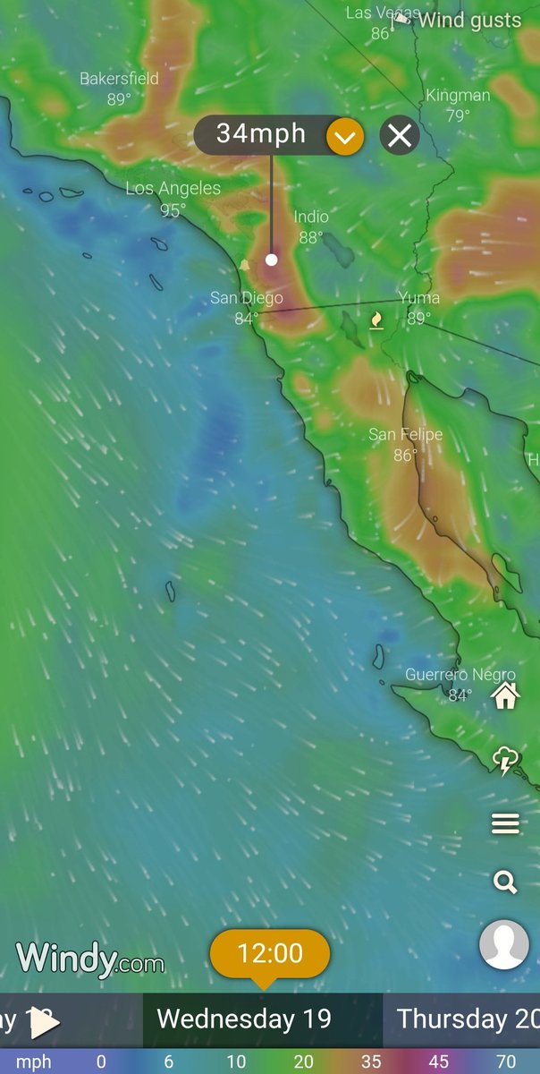 ChicagoMikeSD's tweet photo. This Tuesday & Wednesday: Offshore winds from Kern County to San Diego county along our mountain peaks into the foothills & some valley's. This is a weak Santa Ana wind event. It should bring elevated fire weather. Wind gusts shouldn't be higher than 30-40 mph. #BeAwareBePrepared https://t.co/jYhftYYLzC