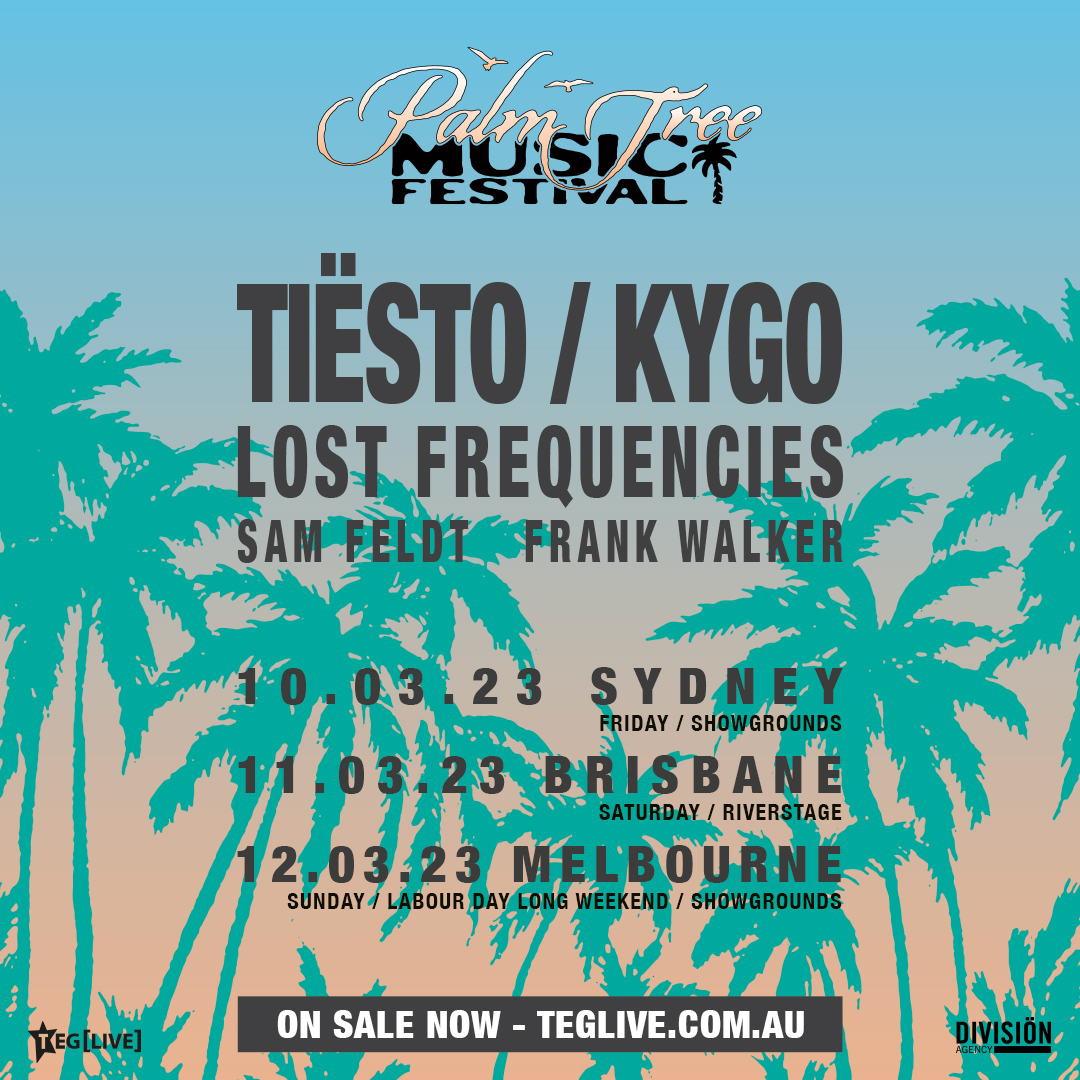 Tiësto, Kygo, Lost Frequencies, Sam Feldt and Frank Walker all live in Australia in 2023. Palm Tree Festival will be Massive - don't miss it!
massivedance.com/.../palm-tree-…
#festival #palmtreefestival #dancemusic