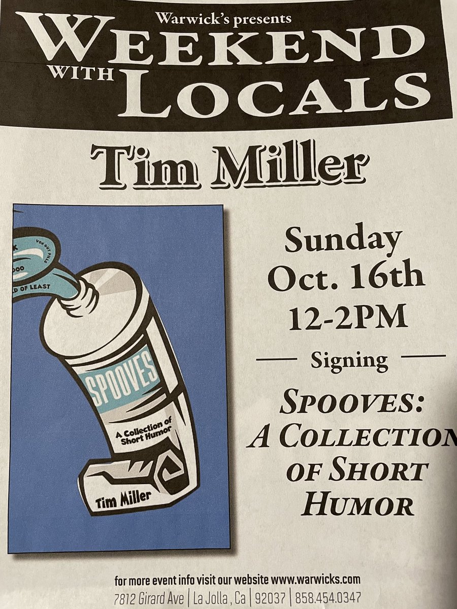 Thank you to Warwick’s in La Jolla for the opportunity to participate in weekends with locals. Very fun!