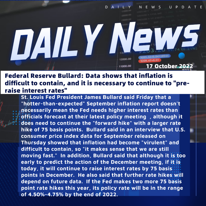 CoinMasterBC_'s tweet photo. Federal Reserve Bullard: Data shows that inflation is difficult to contain, and it is necessary to continue to "pre-raise interest rates"

Follow @CoinMasterBC for more updates!📣

#cryptocurrency #crypto #cryptking #trader #bitcoin #bitcoinlife https://t.co/LCzqUbls7S