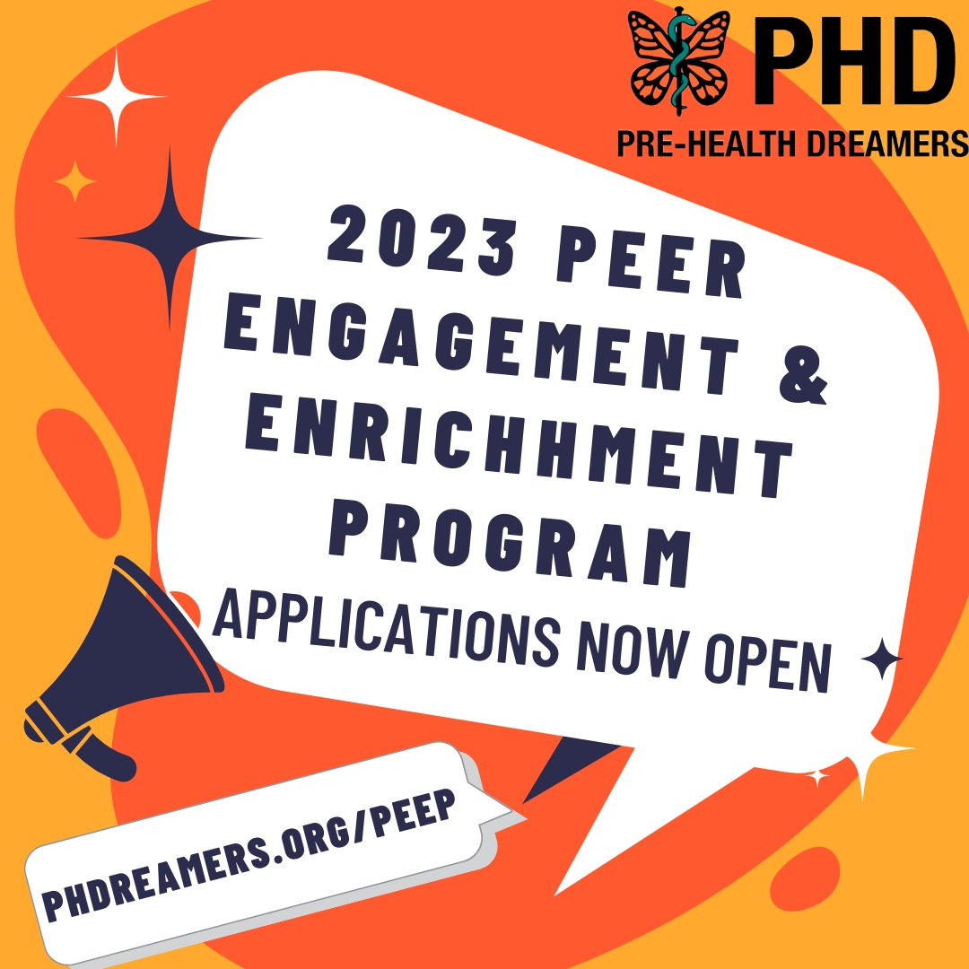 We are proud to announce that our 2023 PEEP Application are now open. PHD's Peer Engagement and Enrichment Program (PEEP) is a graduate pipeline program for undocumented students pursuing health professions. For more information visit phdreamers.org/peep. #students