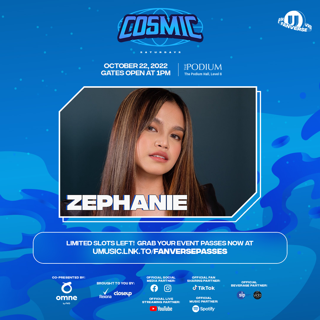 UMG_PH's tweet photo. Sabihin Mo Na Kasi na papanuorin mo si @imzephanie sa Cosmic Saturday, October 22 🥺👉👈

Limited slots left! Get your #UMUSICFanVerse passes here —  https://t.co/RqAEpl6z5O https://t.co/95ASaZ0dVE