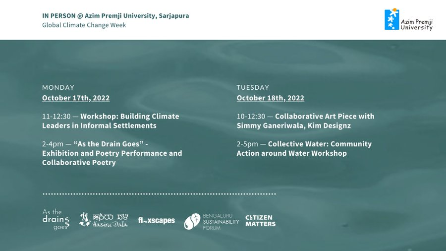 Starting today! @pinkychandran & @amanda_gann are hosting a series of collaborative workshops at @azimpremjiuniv on water in Bengaluru. They will be discussing personal experiences of floods in the city & design/planning solutions through stories & art. Going to be fun. Join us!