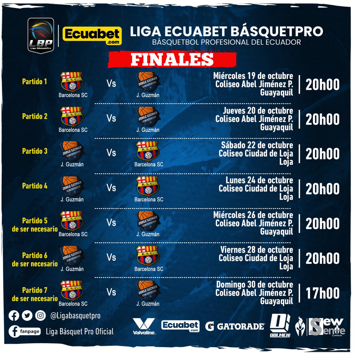 Confirmadas las fechas de las Finales de la Liga Ecuabet BásquetPro. <a href="/EcuabetOficial/">Ecuabet</a> <a href="/gatoradeecuador/">Gatorade Ecuador</a> @ValvolineEC @Gamavisionecu <a href="/dolmenecuador/">Dolmen Ecuador</a> <a href="/newsense/">newsense</a>.ec