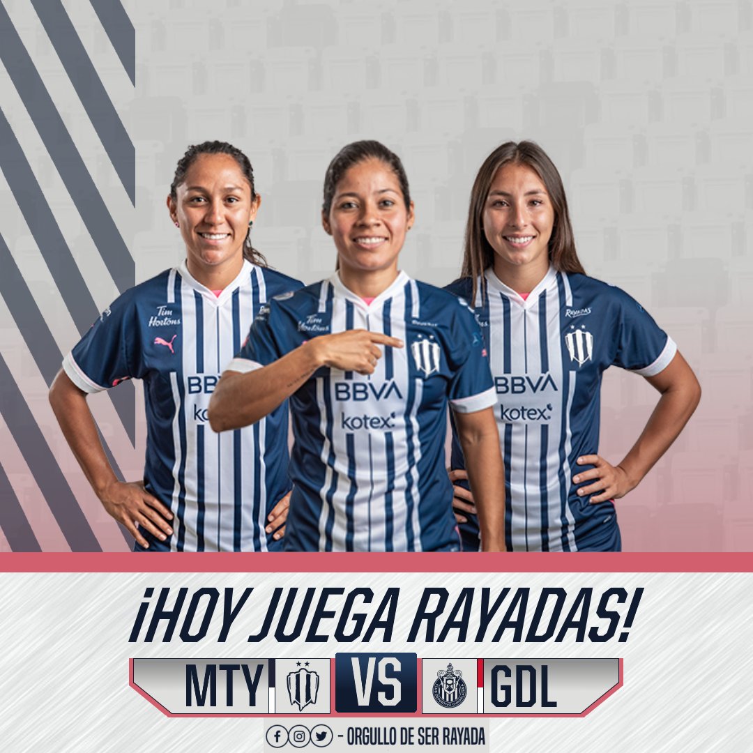 ODSRFemenil_'s tweet photo. ¡Sí señoooooor! HOY ES #LunesDeRayadas. ⚔️🤠
Vamooo' a cerrar con todo en casa, con el partido del torneo. ✨
⚔️ - #MTYvsGDL
🕘 - 21:00
🏟️ - BBVA
📺 - FS PREMIUM https://t.co/Ghb5fWCONu