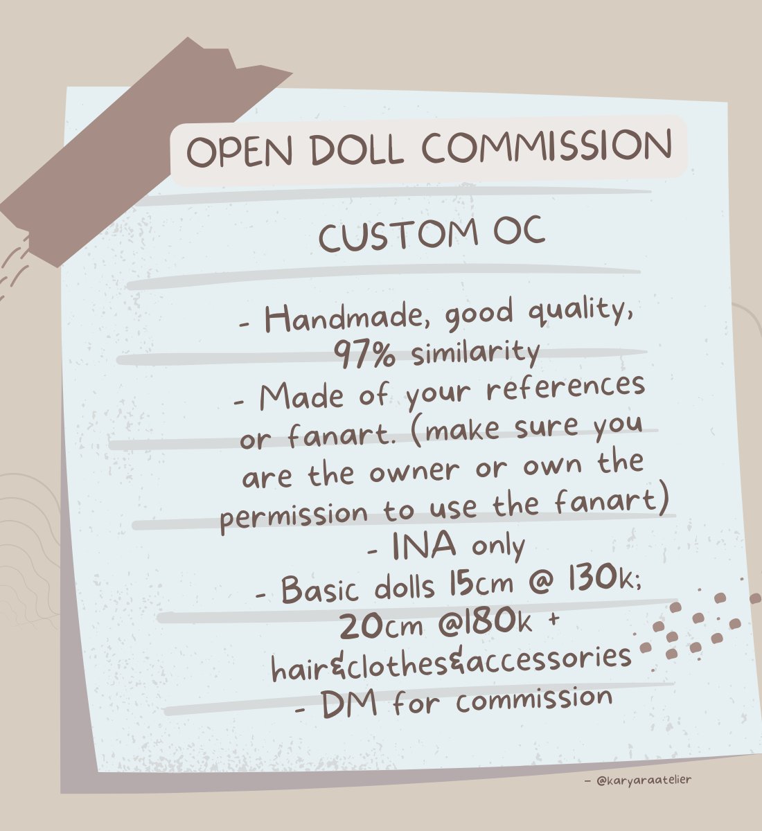 karyaraatelier's tweet photo. βπππππππ βππ¦π€πππ π»π ππ
OPEN SLOT COMMISSION:
Oct-Nov (0/2)
INA only
DM to order
#opencommission #kpopdoll #dollartist #plushieartist #handmadedoll #handmadeplushie #customdoll #customplushie #bonekacustom #artwork #artistsontwitter #artidn #artid #zonakaryaid https://t.co/8hkkyx9ioA