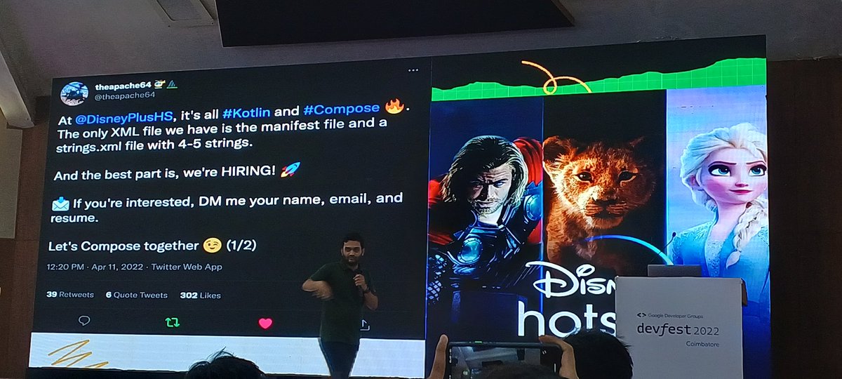TheRohinth's tweet photo. 📍 @GDGCoimbatore 's DevFest 2022
👨🏻‍🎓🎙️ Jetpack Compose session by @msomuin

✅ Orderless &amp; Parallel
✅ Optimistic Recomposition with Max skips.
✅ List+ForEach instead of RecyclerView Adapter+ViewHolder.

Let's Compose Together ✨

#DevFestCBE #GDGDevFestIndia22 #JetpackCompose https://t.co/oNgdcaaCYp