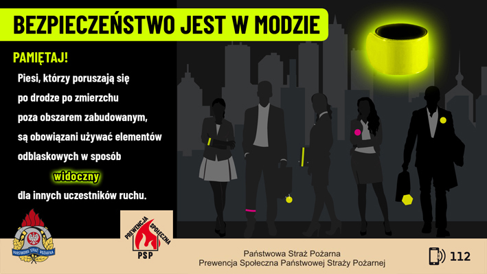 prew_spol_psp's tweet photo. Mamy krótsze dni...
ℹ – Noś #odblaski – bądź widoczny!
Pamiętaj! #Piesi, którzy poruszają się po drodze po zmierzchu poza obszarem zabudowanym są zobowiązani używać elementów odblaskowych w sposób widoczny dla innych uczestników ruchu.
#Bezpieczeństwo jest w modzie. https://t.co/vLUEsSR9rc