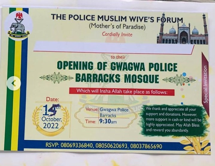 The Wife of Yobe State Governor, Her Excellency Gumsu M.M.Buni among others attended the Opening Ceremony of Gwagwa Police Barracks Mosque organized by the The Police Muslim Wive's Forum under the leadership of wife of Inspector General of Police.Mrs Hajara Alkali Baba.@G_sparkin
