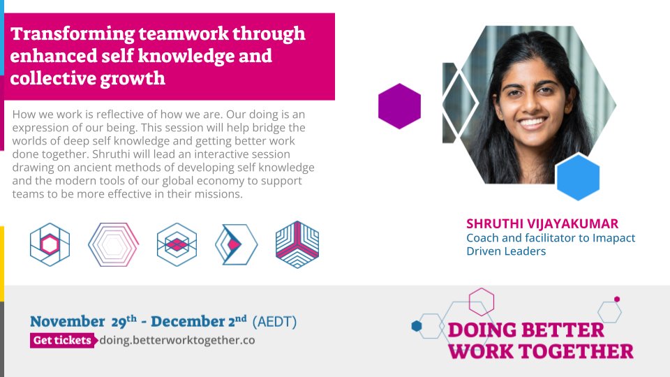 <a href="/shruthivjk/">Shruthi Vijayakumar</a> joins us for a workshop connecting dots between applied wisdom, self knowledge and deeper collaboration.
