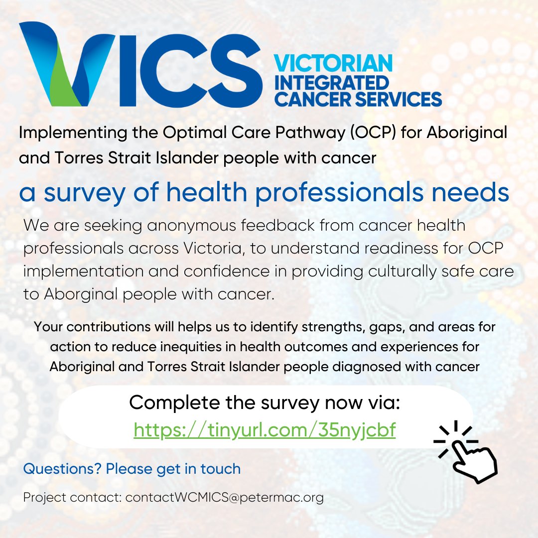 HRICS4's tweet image. For public health services across Victoria caring for people with cancer #cancercare #aboriginalhealth