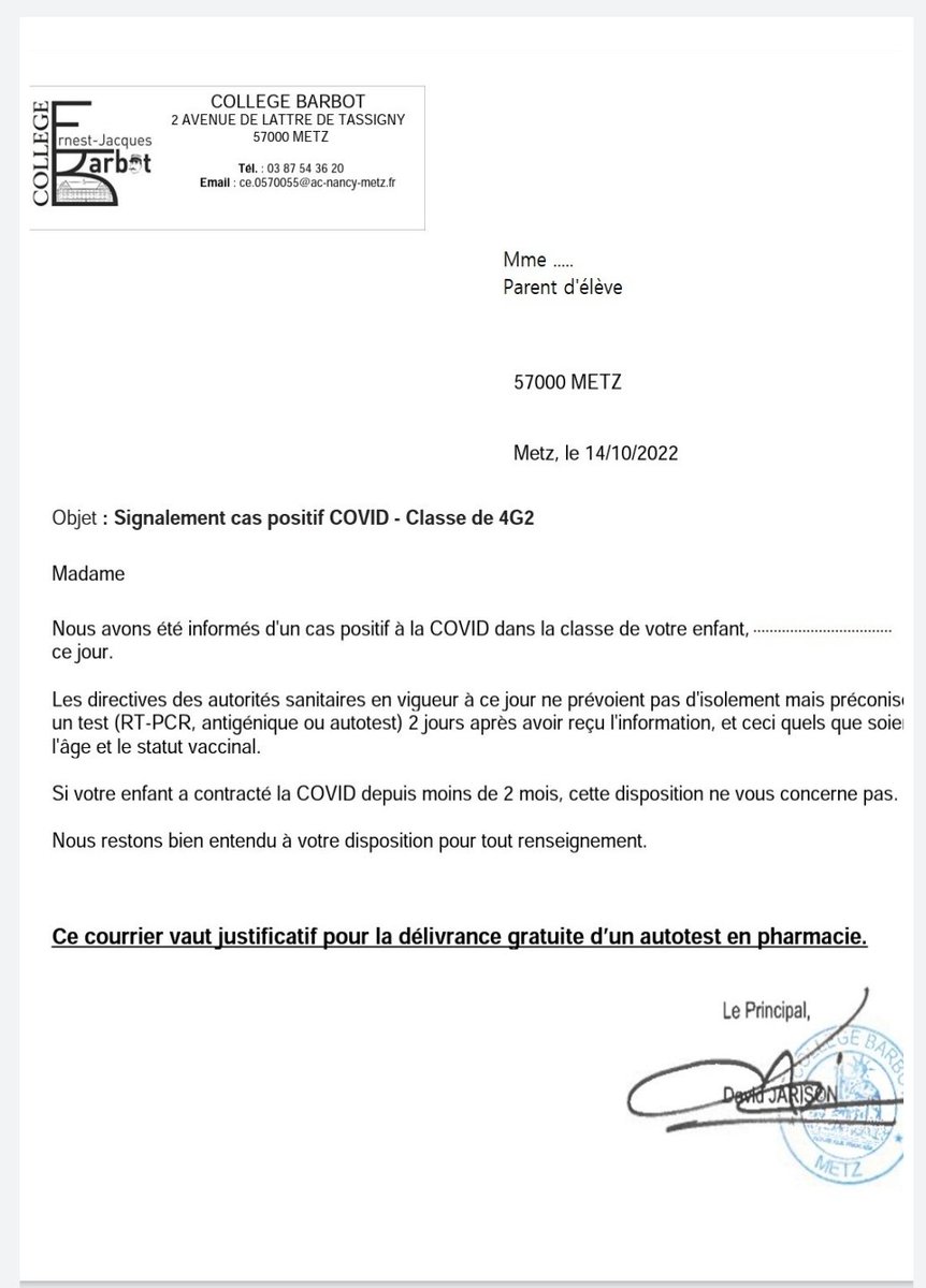 AssociationPEC's tweet photo. 🚨 ACTION contre INJONCTION
On nous a signalé que des établissements scolaires (collège et lycée ) de la ville de Metz demandent un test PCR pour un retour en cours ou éviction de 7 jours si positif.
#StopTests #écoles #ProtegeonsNosEnfants https://t.co/qymw0OXeFB
