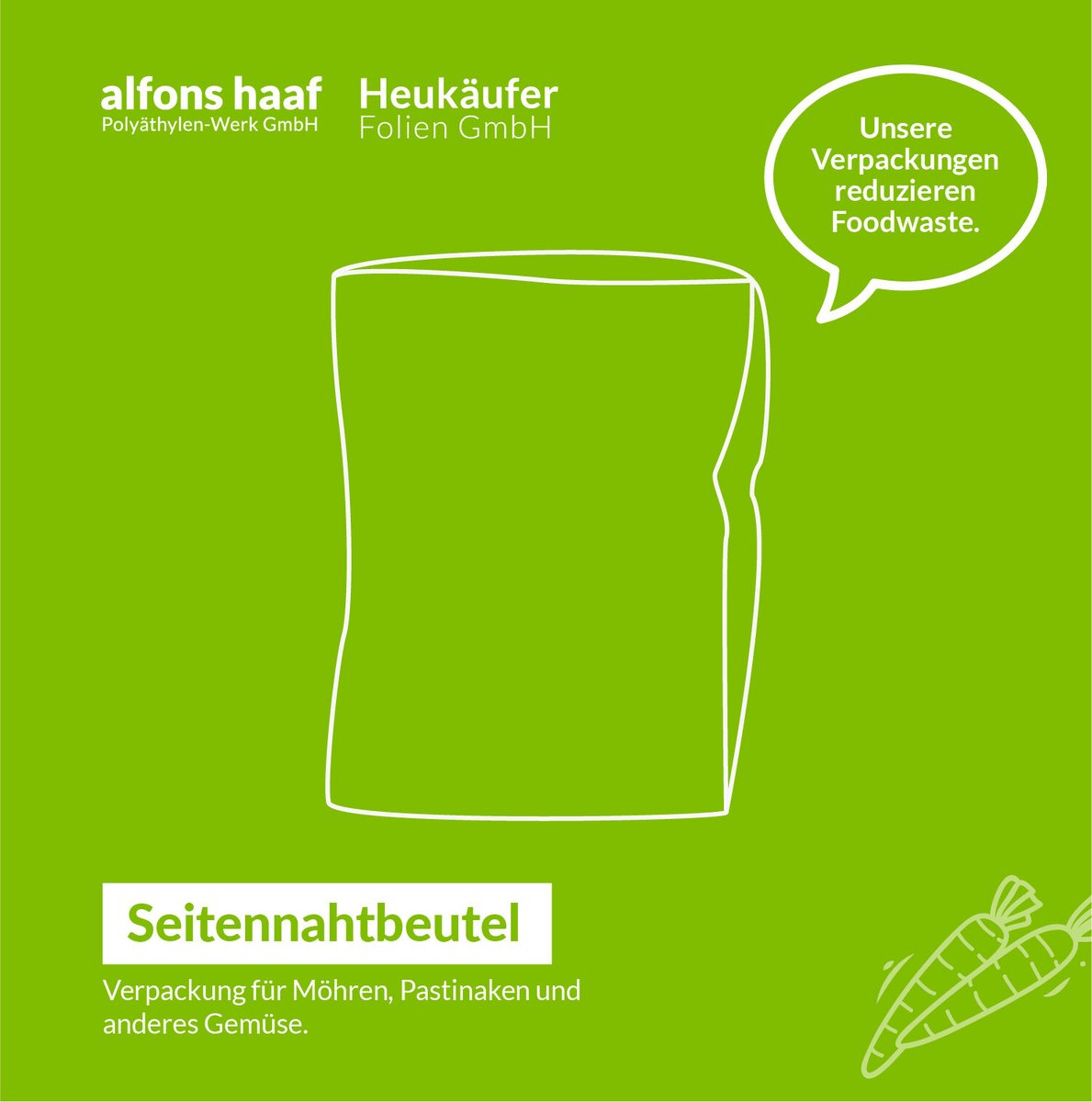 Die Beutel können entsprechend Ihren Vorstellungen bedruckt werden. Beim Motiv-Design steht Ihnen unsere Medienagentur Vepa GmbH zur Seite und berät Sie professionell bei der Umsetzung – vom Layout bis zum Druck.