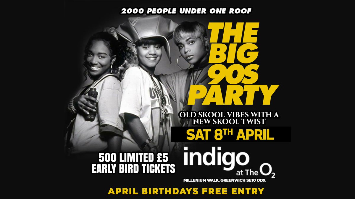 Just announced: The Big 90's Party is returning to indigo at The O2 next year. On O2? Get Priority Tickets Wednesday at 11am priority.o2.co.uk/tickets Tickets on general sale Friday at 11am bit.ly/Big90s2023_ind…