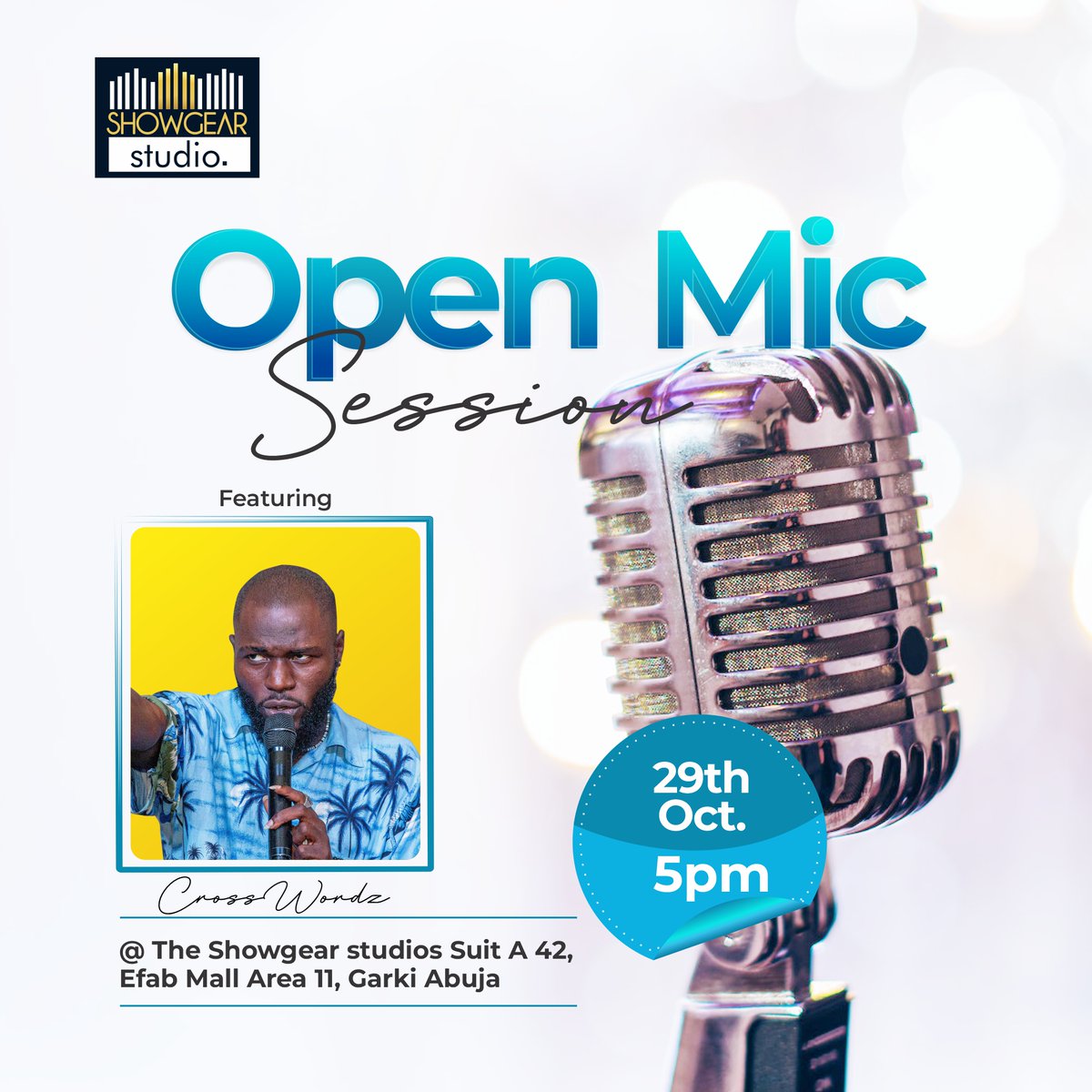 showgearonline's tweet photo. Featuring @crosswordz Showgear Studios Open Mic ...

It's going to be a fiery time of rhythm, words &amp; poetry.
--- --- ---
#showgearonline #fender #guitar #roland #nordkeyboards #nord #keyboard #proel #headhunters #shure #aquarian #fbt #avante #sound #lights #prosound #prolight https://t.co/CVsC0L7Hih