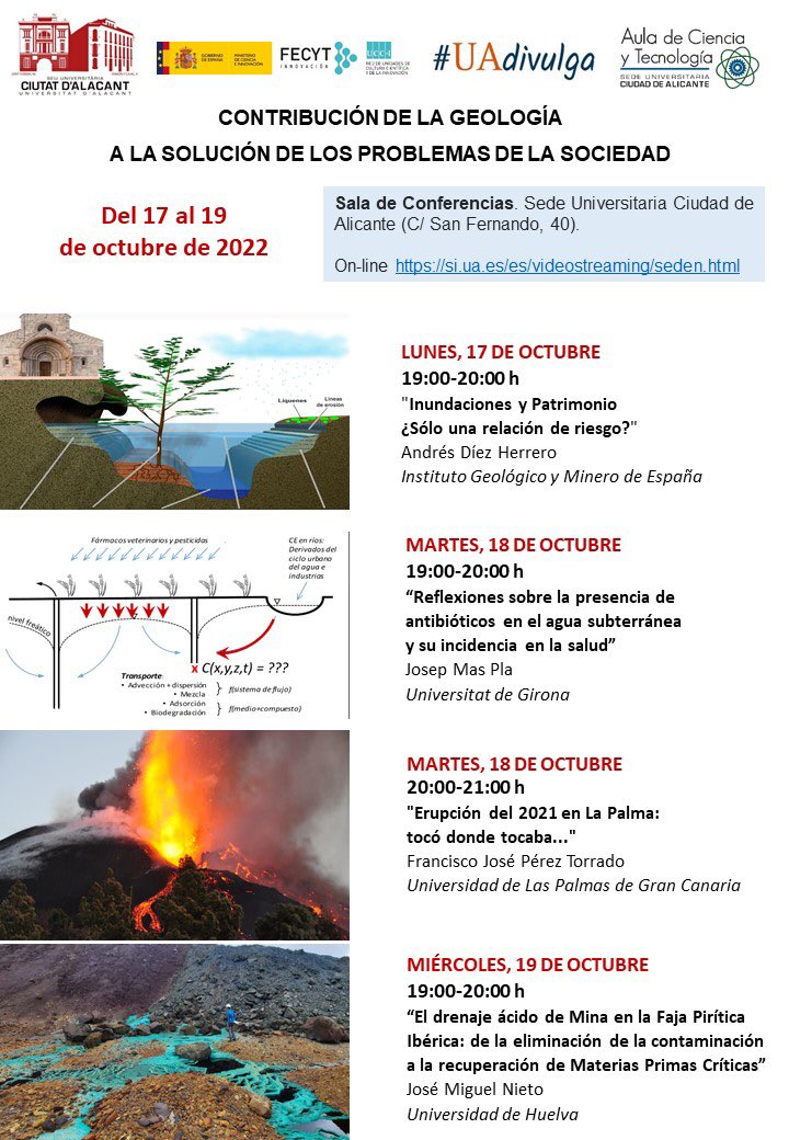 ¡Ojoooo! ¡Hoy tenemos una cita súper interesante con @UA_Universidad @FECYT_Ciencia y @IGME1849 ! Hablaremos de la importancia del conocimiento geológico 👇¿Te lo vas a perder ? ¡No tienes excusa ! ¡Puedes asistir en formato virtual !