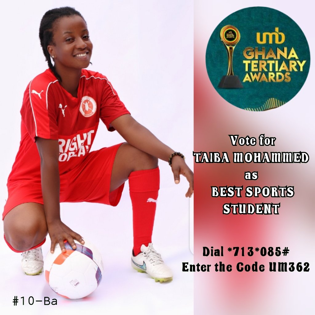 <a href="/NimobiLadies/">Nimobi Ladies FC</a> skipper Taiba Mohammed has been nominated for the BEST STUDENT IN SPORTS award in this year's Ghana Tertiary Awards . 

A well deserved nomination - Let's vote for her.

#10-Ba
#shedidthat 
#nimobiladies
