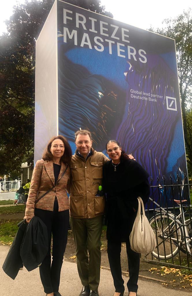 CZinLondon's tweet photo. Great show of #Czech art at #FriezeMastersSpotlight in #Londond's Regent's Park with #DanielaVinopalova's suggestive sculptures. Ambassador #MarieChatardova came in person to show the @CzechLondon' support. https://t.co/u2liq8wnnz