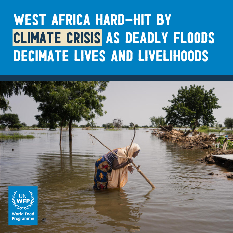 WFP's tweet photo. 🗞️News Release: Devastating flooding across West and Central Africa is one of the deadliest climate-related disasters the region has seen in years.

This is likely to deepen the already worrisome hunger situation for millions. #ClimateCrisis