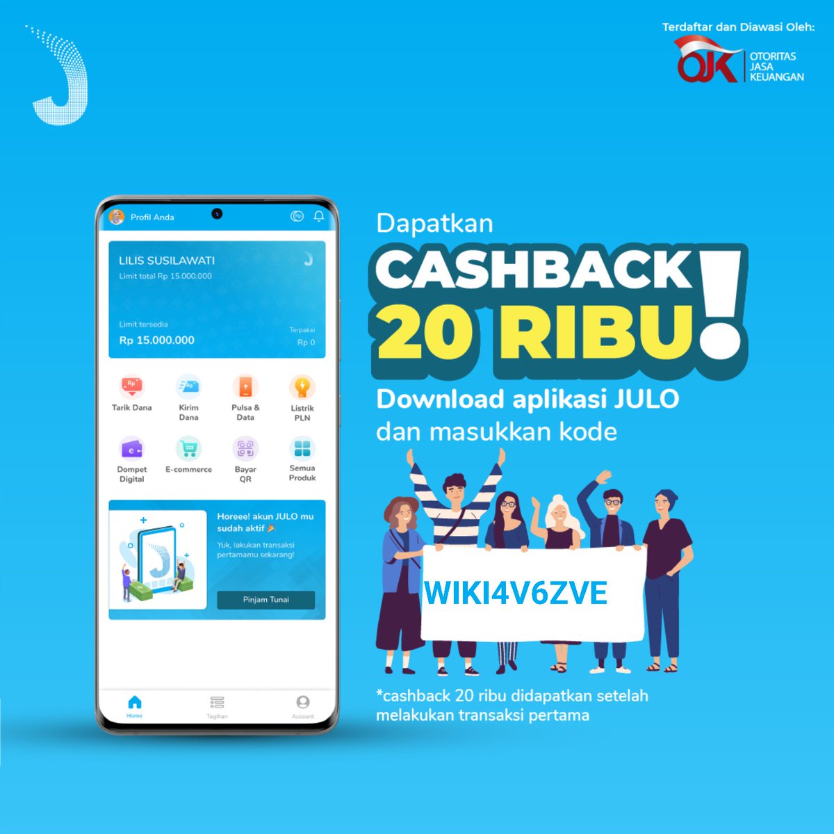 Abstrax20's tweet photo. Mau kredit limit besar bisa dipakai kapan aja? Aku rekomendasikan pakai JULO! Dapatkan CASHBACK Rp 20.000. Caranya, download JULO klik link https://t.co/wvA2UaouIS &amp; daftar pakai kode referral WIKI4V6ZVE https://t.co/Se6HKqm7BV