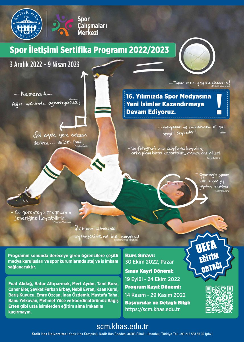 2022/23 Spor İletişimi Programı Burs Sınavı'nın kayıt döneminde son bir haftaya girdik !

30 Ekim Pazar günü düzenleyeceğimiz sınavda ilk 20'ye girerseniz %100, %50 ve %20 oranındaki burs imkanlarından faydalanabilirsiniz. 

Detaylar ve sınava kayıt: scm.khas.edu.tr/tr/programlar/…