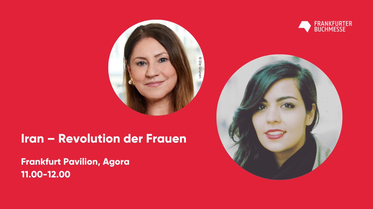 „Frau. Leben. Freiheit.“ Von 11.00-12.00 sprechen @egnargess & @sherryosterer mit @shila_behjat im Frankfurt Pavilion darüber, wie Exil-Iraner*innen die Situation erleben und welches Potential die Protestbewegung hat, die iranische Gesellschaft zu verändern. #fbm22