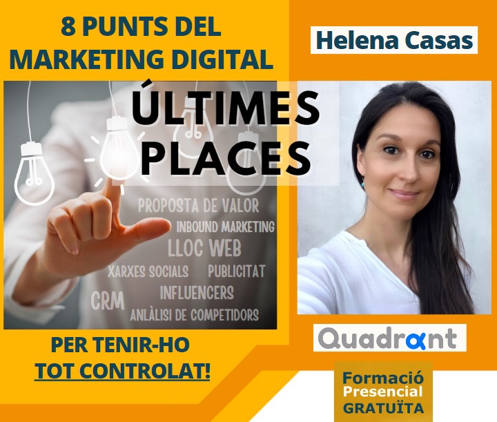 📢ÚLTIMES PLACES pel curs de formació on aprendràs els 8 punts del màrqueting digital per tenir-ho tot controlat

🗓️19 octubre
🕓De 16 a 20h
📍Can Gruart

Inscripcions🔗 bit.ly/3M4dMyc

#Vilablareix