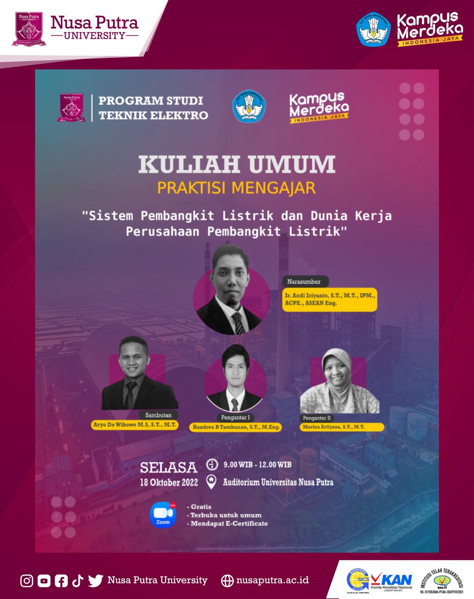 NUSAPUTRA_UNIV's tweet photo. Hello Genusian!!
Ikuti Kuliah Umum Praktisi Mengajar
Selasa, 18 Oktober 2022
09.00 WIB
LIVE di Auditorium Universitas Nusa Putra
Gratis
Terbuka untuk umum
Dan mendapat E-Sertifikat
#kuliahumum #teknikelektro #electricalengineering #genusian #NusaPutraUniversity https://t.co/fzlGL35hGc