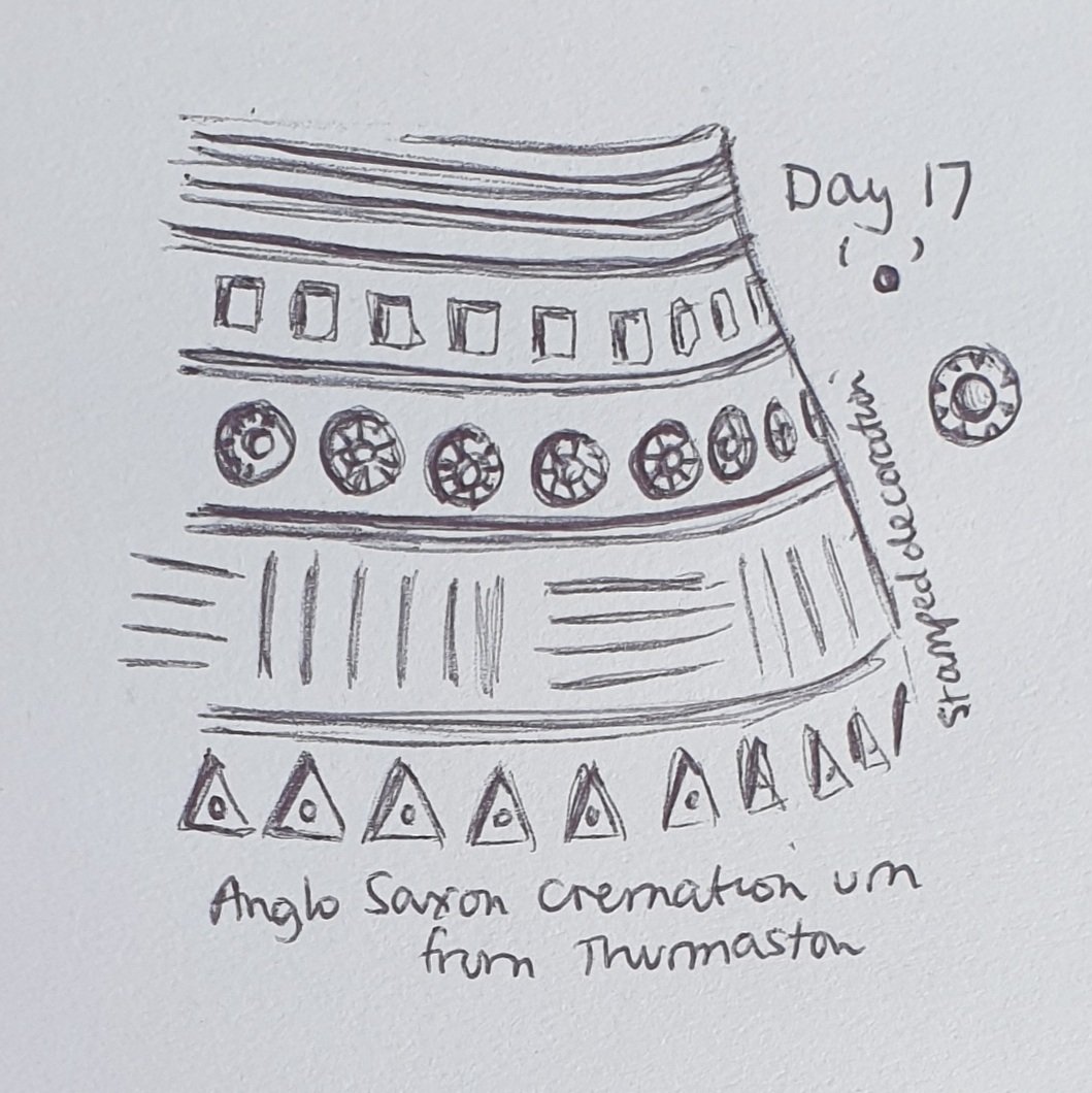Day 17: ● #InkTober #ArchInk Anglo-Saxon stamped cremation urn from Thurmaston.