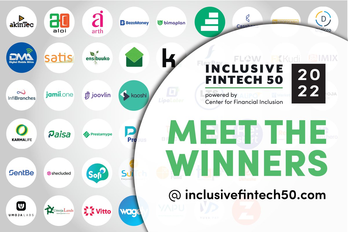 CFI_Accion's tweet photo. Announced today! The 4th cohort of the #InclusiveFintech50, which recognizes 50 early-stage, inclusive fintechs that aim to advance #financialinclusion.
Congratulations to the 2022 winners who are #MakingDigitalizationCount.
Meet the winners: https://t.co/sR3roCFbH8 https://t.co/tUNUZ0hj1y