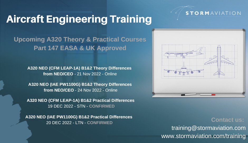 Chevron (@chevron_tech) on Twitter photo Upcoming Part-147 Differences courses all approved under UK CAA & EASA. Theory online with confirmed practical dates and locations.
Please contact us training@stormaviation.com
bit.ly/3EImjW6
#training #aviation #differencescourse #theory #prcatical #A320 #mro Upcoming Part-147 Differences courses all approved under UK CAA & EASA. Theory online with confirmed practical dates and locations.
Please contact us training@stormaviation.com
bit.ly/3EImjW6
#training #aviation #differencescourse #theory #prcatical #A320 #mro