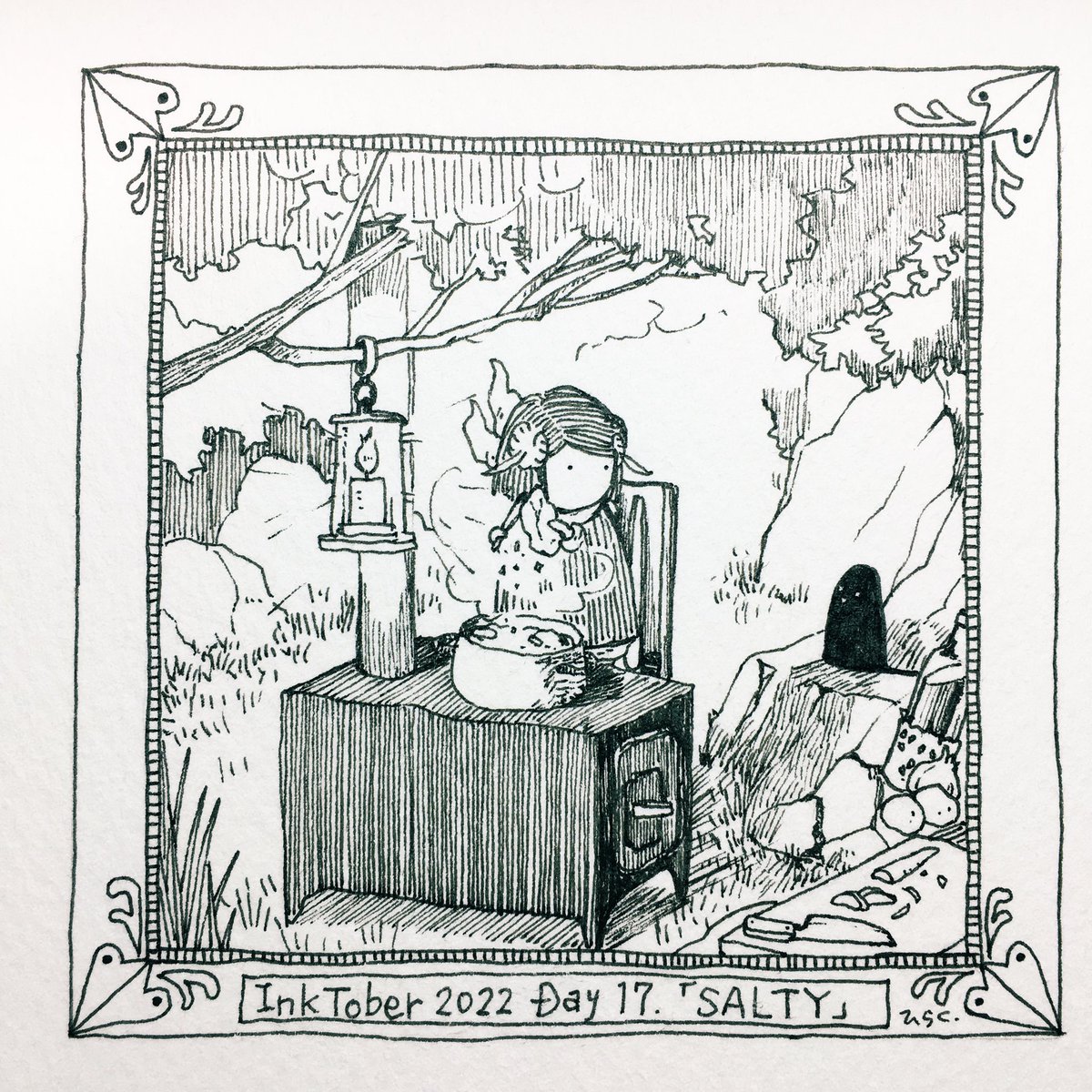 10/17: SALTY
塩味はほどほどが良いよね。
料理も、人生も。
Saltiness is good in moderation.
In cooking and in life.
#inktober2022 #inktober2022day17 #Pavot #ペン画