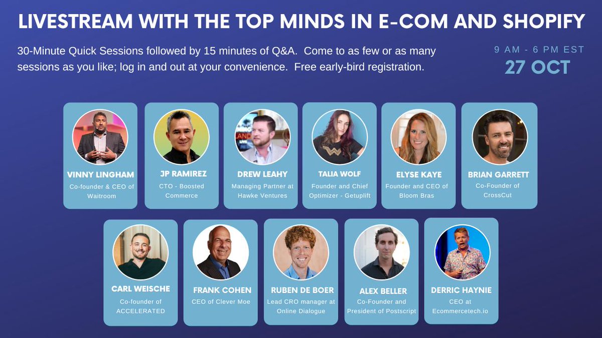 Ultimate eCommerce Livestream
30-Minute Quick Sessions followed by 15 minutes of Q&amp;A. Come to as few or as many sessions as you like; log in and out at your convenience. Free early-bird registration.

linkedin.com/feed/update/ur…
#ecommerce #magento #shopify