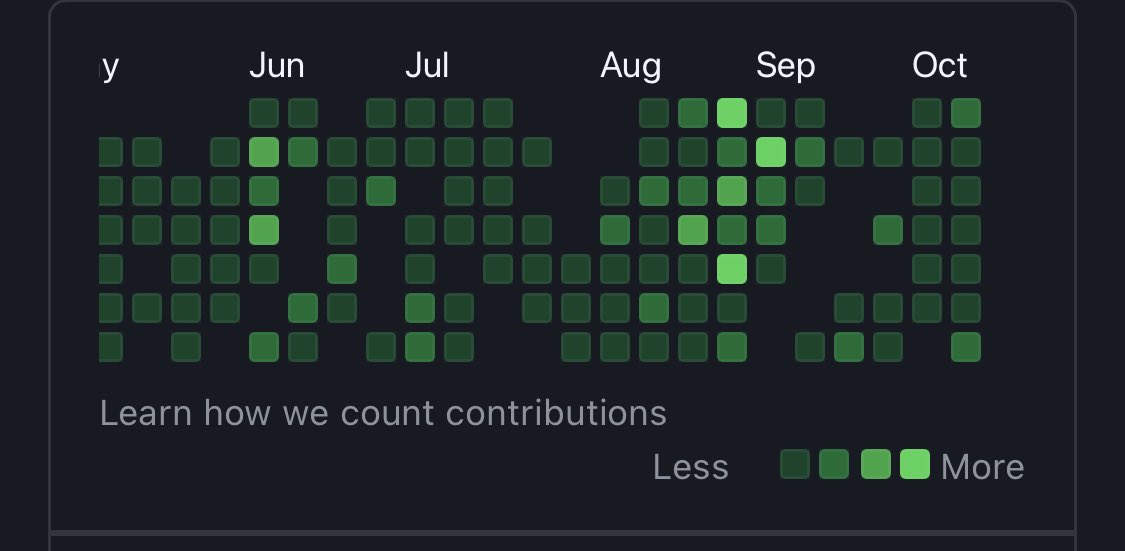 This is what grinding looks like 🔥 
 
300+ days of pushing code.
700+ commits (my commits tend to be juicy otherwise it’d be much higher. 3-4x higher)

Easily 50k+ lines of code just over the last year.

Real impactful code, not inflated or scripts to modify commit history. 😂