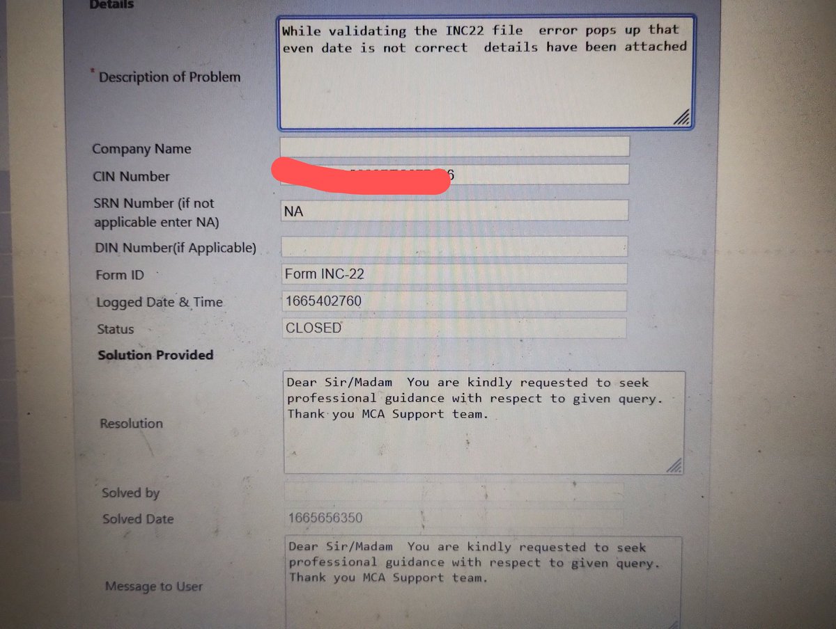 darshankerala's tweet photo. A reply from the MCA when a query is being raised. What kind of reply is being provided to the users! MCA asking clients to get professional advice, then what is the use of complaint box. Is this called the ease of doing business? https://t.co/4MDbvvWVe1