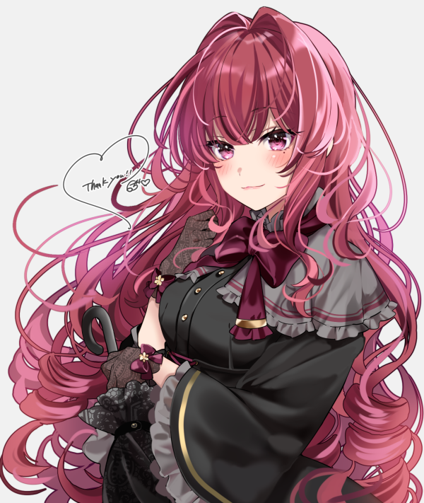 1girl long hair solo umbrella gloves mole under eye red hair  illustration images