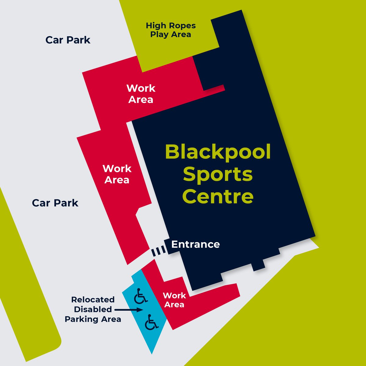 Temporary disruptions to Blackpool Sports Centre Car Park Key information ➡️Entrance to Sports Centre will be via the pedestrian crossing directly opposite the main entrance ➡️Temporary disabled parking will be put in place ➡️Traffic Management will be on-site