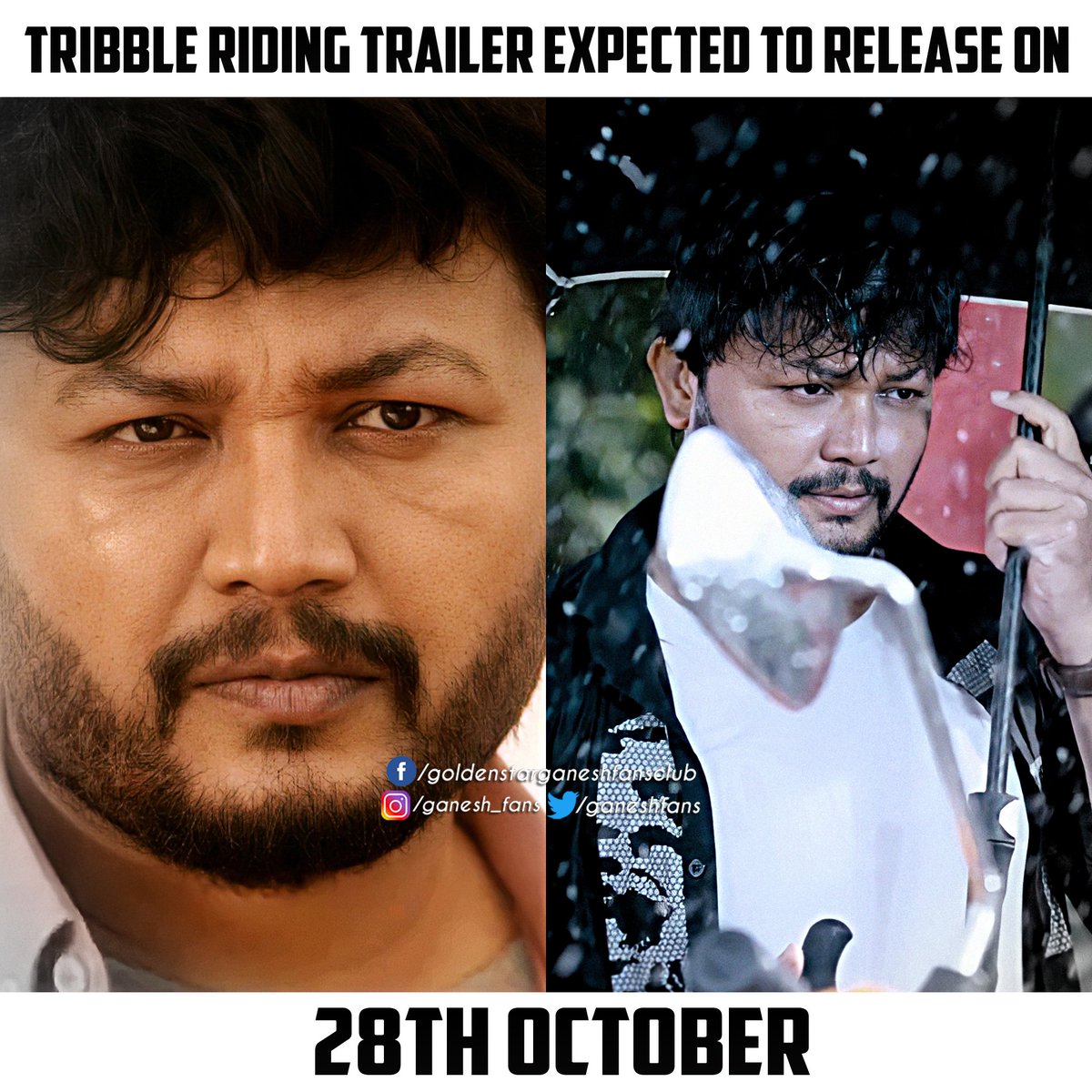 ganesh_trends's tweet photo. Tribble Riding Trailer on 28th October 😍 

#TribbleRiding #TripleRiding #GoldenStarGanesh #GoldenStar #Ganesh #MeghaShetty #aditiprabhudeva #rachanainder #GaneshFans https://t.co/Irrh8XqUyp