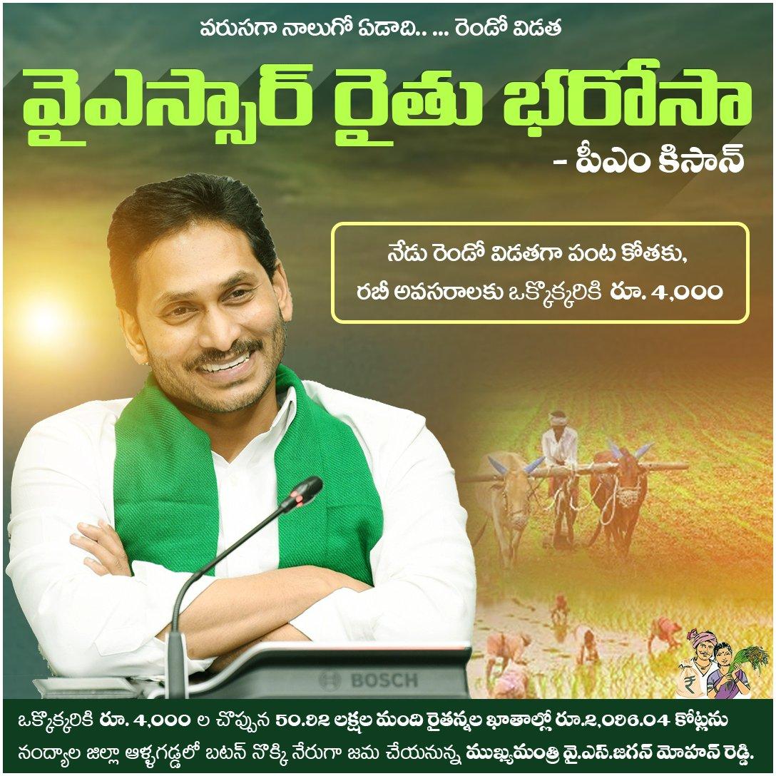 ViswarupPinipe's tweet photo. ఆళ్లగడ్డ నుంచి 50.92 లక్షల మంది రైతుల ఖాతాల్లో రూ.2,096 కోట్లు జమ చేయనున్న సీఎం వైయస్‌ జగన్‌ గారు

నేటితో కలిపి రైతుభరోసాతో అందించిన మొత్తం రూ.25,971.22 కోట్లు

#YSRRythuBharosa https://t.co/aZhuLl7DTZ
