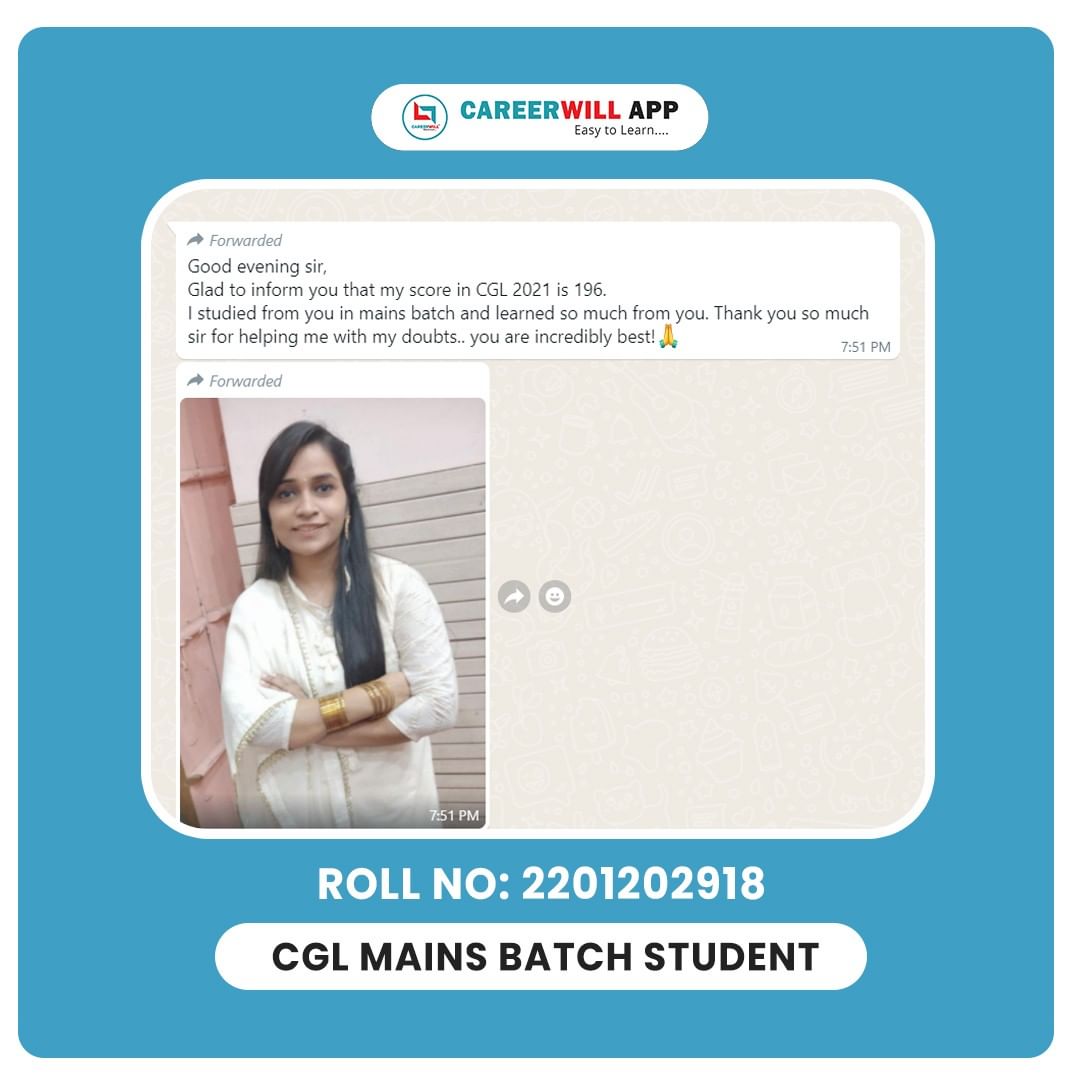 CareerwillApp's tweet photo. Congratulations Careerwill Stars on scoring 200/200 in CGL MAINS 2021 👏🏻👏🏻हमे जानकर बहुत ख़ुशी हुई की उनके सिलेक्शन में हम मदद कर पाए.
.
#careerwill #careerwillapp #careerwillstar #ssccgl #SSCCGLMAINS #CGLMAINS #CGLMAINS2021 https://t.co/a8za6GlEUa