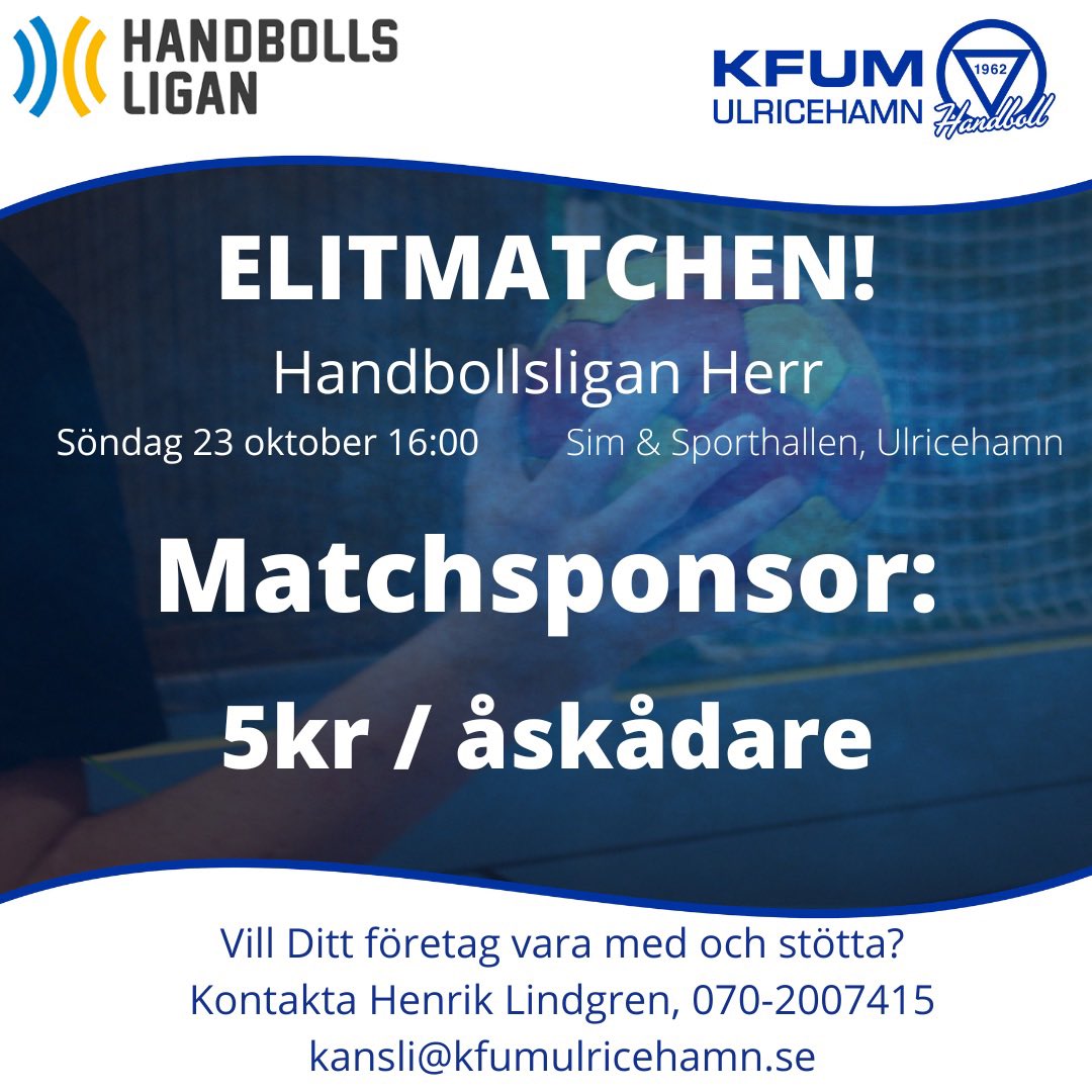 KFUM-följare som kan tänka sig vara med och stötta?
På söndag spelar Sävehof-Aranäs i vår regi i Ulricehamn.
5kr per åskådare för sponsorer.
Publiken har FRI ENTRÉ 🙏