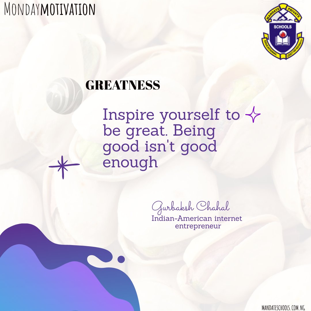 #MotivationMonday
Inspire yourself to be great. Being good isn't good enough.

— Gurbaksh Chahal 
.
.
.
.
#begreat #inspire
