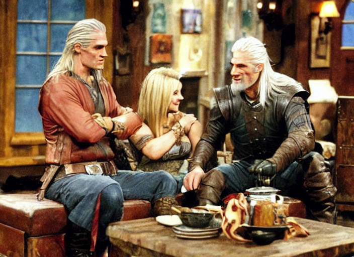 _RottingAway_'s tweet image. Geralt of Rivia as guest star in Friends
#stablediffusionart #stablediffusiongui not #stablediffusiondemo #nmkd #ai #aigenerated #aigeneratedart