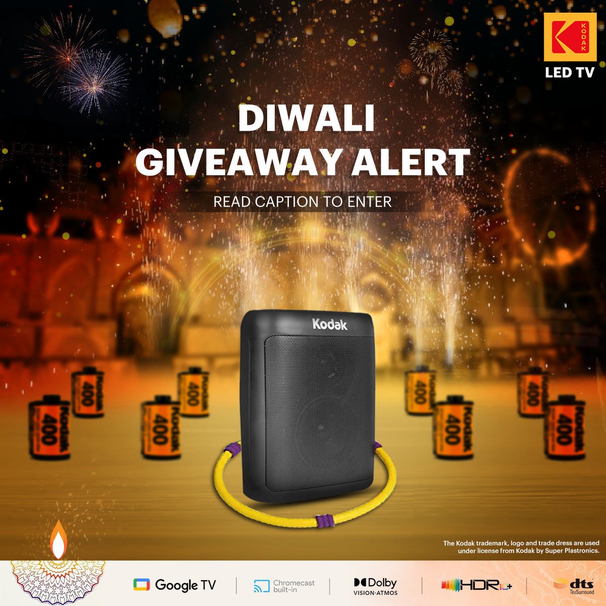 #GIVEAWAYALERT!! 
Yes, we’re back with another surprise this Diwali KODAK TV is giving you many chances to WIN the KODAK Portable Bluetooth Speaker. 

Follow the link to participate: instagram.com/p/Cjzg1Jyq4w8/
