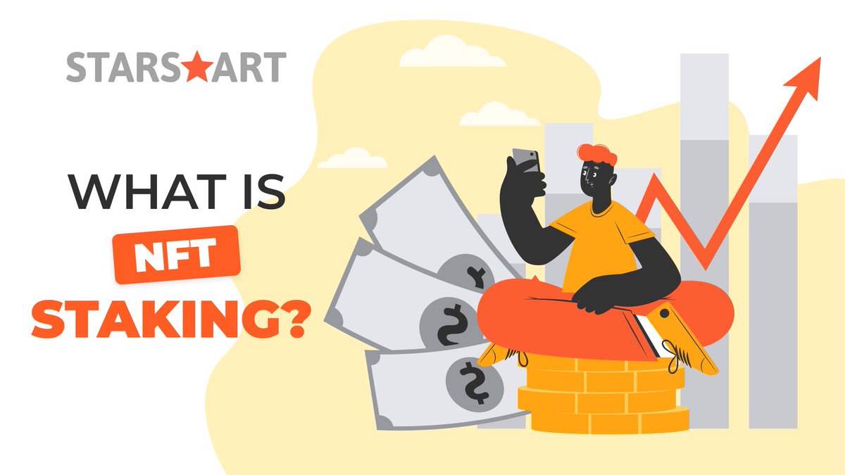 StarsArtNFT's tweet photo. #NFTs provide new use cases, generating cash flows long before being sold. Holders can deposit their assets and earn interest, called #NFTstaking. Locking assets in smart contracts in exchange for rewards, a holder retains ownership of them.

#StarsArtLearning #StarsArtEducation https://t.co/9BZ53npPWt