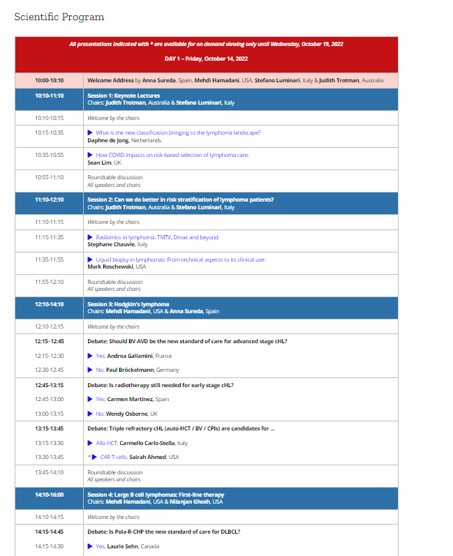 COLYM on demand scientific program is up and available on the COLYM platform!
You are welcome to watch it here:colymlive.cme-congresses.com/program/
<a href="/AnnaSureda5/">Anna Sureda</a> <a href="/StefanoLuminari/">Stefano Luminari, MD</a> <a href="/JudithTrotman1/">Judith Trotman</a> <a href="/MediHumdani/">Mehdi Hamadani, MD</a>